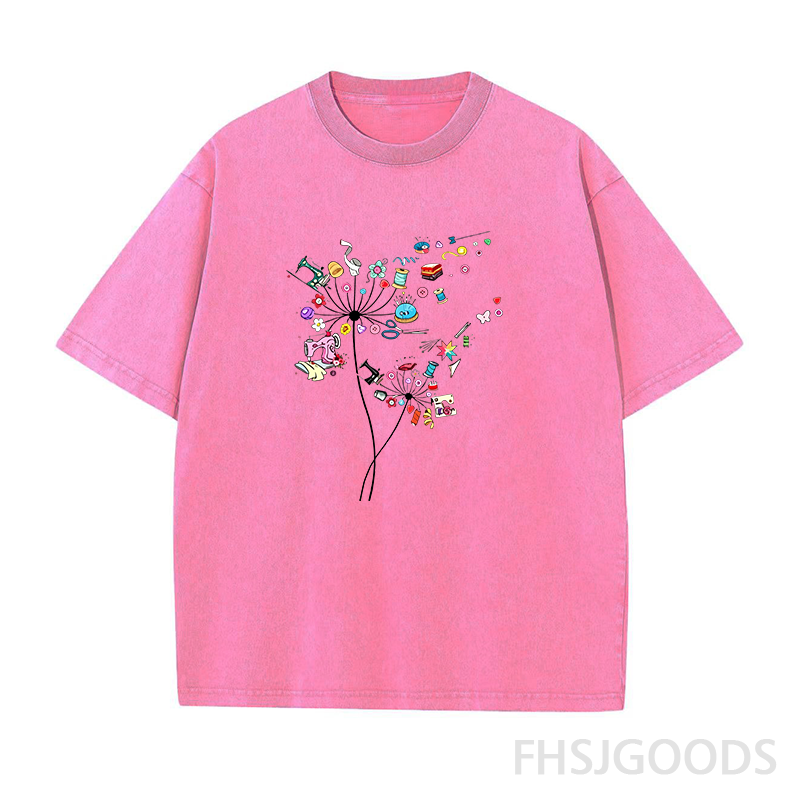 Cute Sewing Dandelion Flowers Unisex Distressed T-Shirt