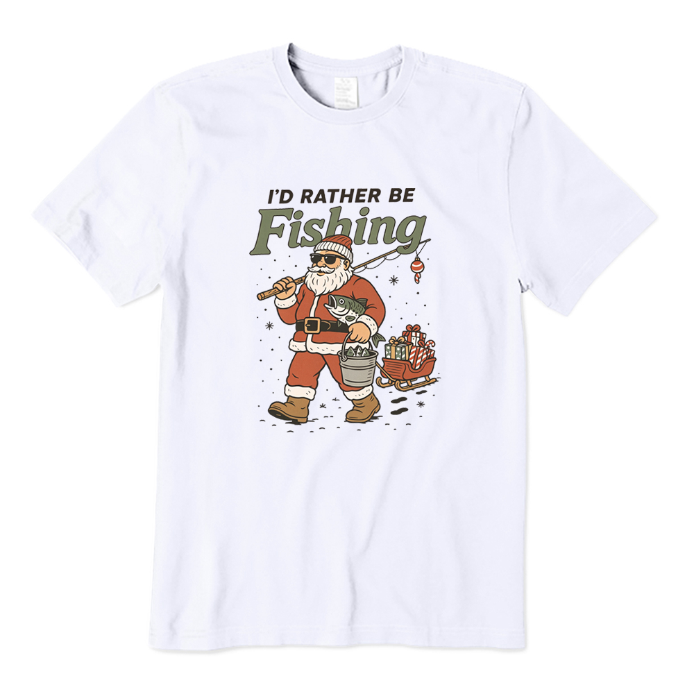 I'd Rather Be Fishing Santa Christmas T-Shirt