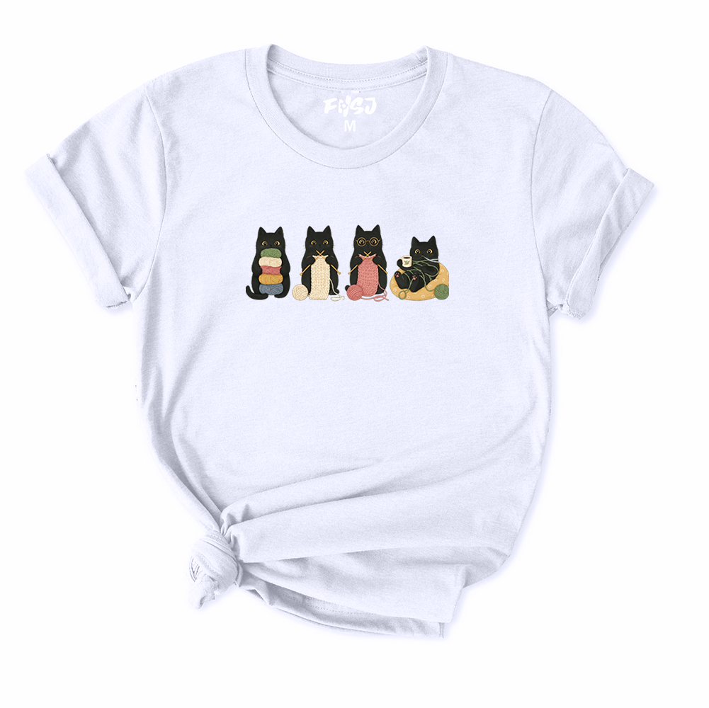 Black Cats Knitting T-Shirt for Women