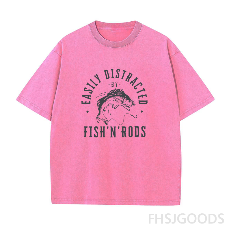 Easily Distracted By Fishing Rods Unisex Distressed T-Shirt