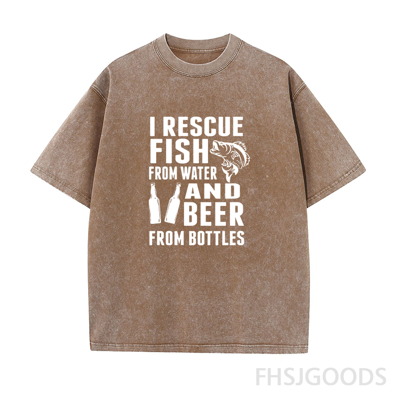 I Rescue Fish From Water and Beer From Bottles Unisex Distressed T-Shirt
