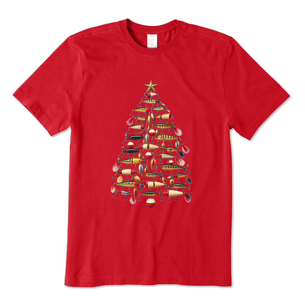 Retro Fishing Lure Christmas Tree Fisherman T-Shirt