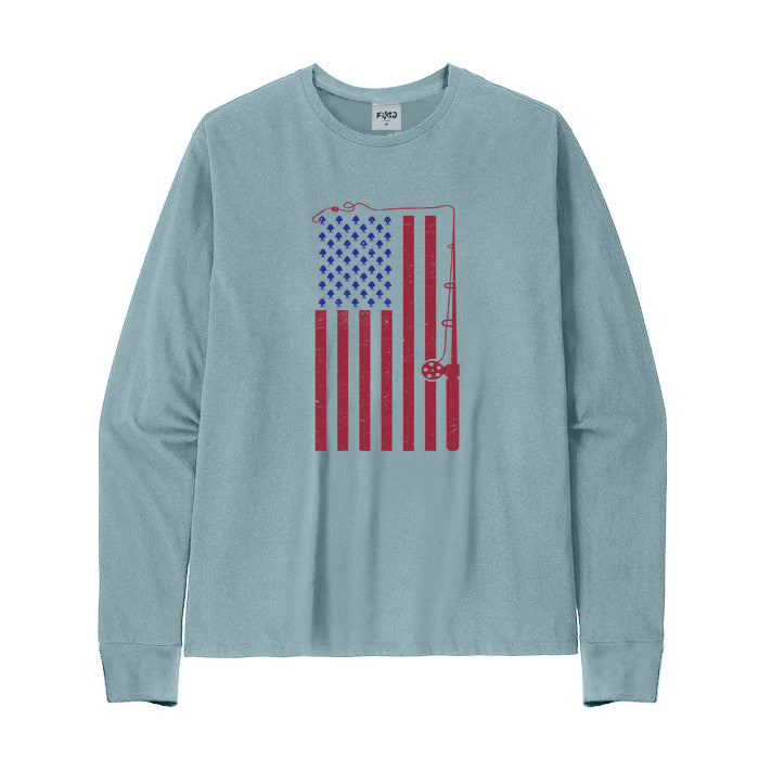 Fishing American Flag Long Sleeve T-shirt