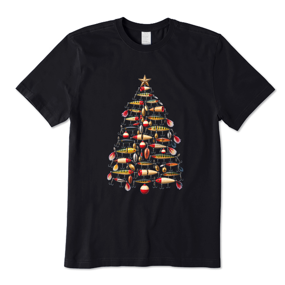 Retro Fishing Lure Christmas Tree Fisherman T-Shirt