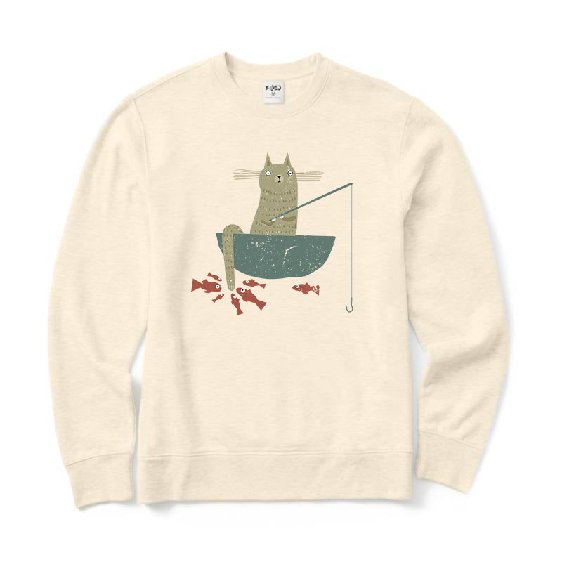 Silly Cat Fishing Crewneck Sweatshirt