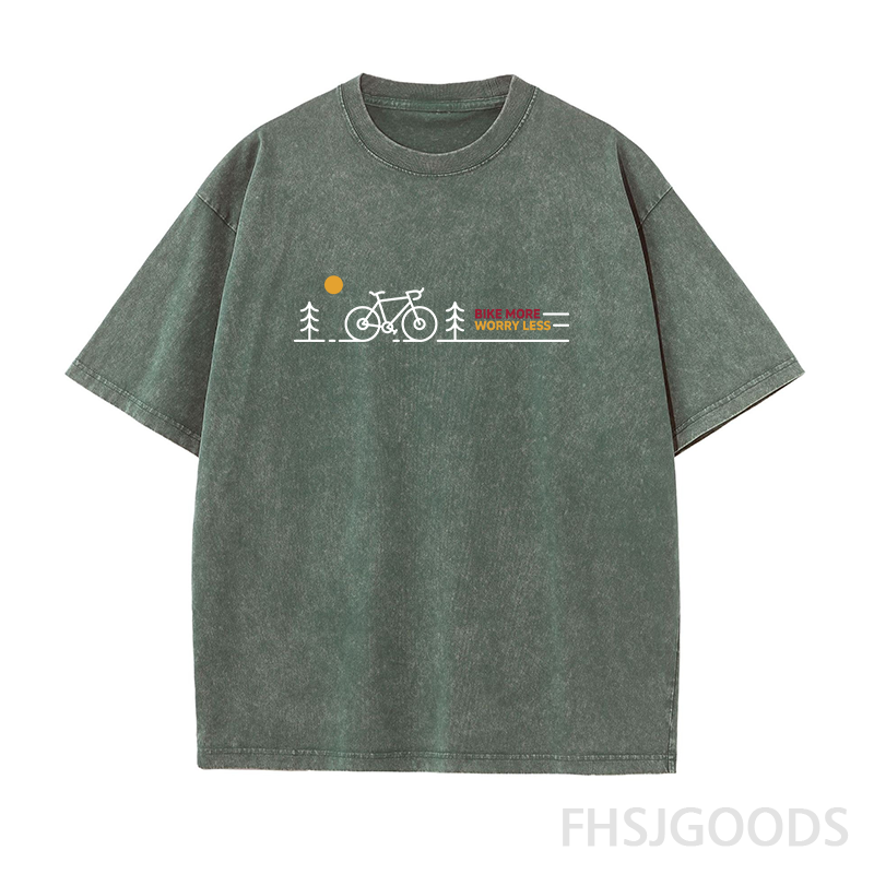 Bike More Worry Less Cycling Unisex Distressed T-Shirt
