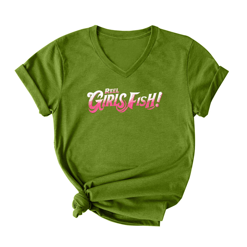 Reel Girls Fish V Neck T-Shirt for Women