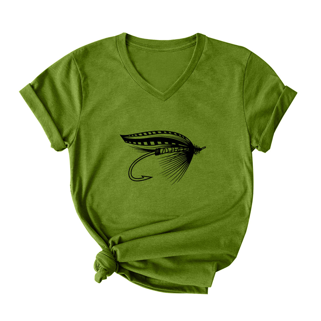 Fly Fishing Dry Fly V Neck T-Shirt for Women