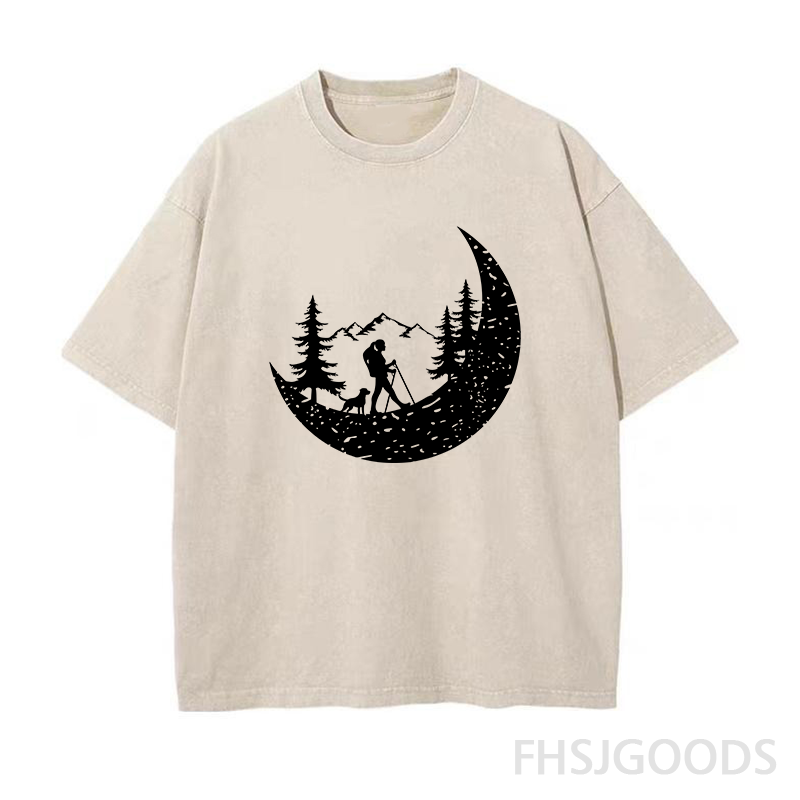 Hiker And Dog In The Mountains Unisex Distressed T-Shirt