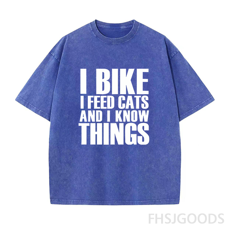 I Bike I Feed Cats and I Know Things Unisex Distressed T-Shirt