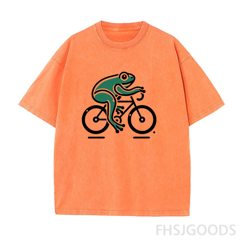 Green Frog on Bicycle Unisex Distressed T-Shirt