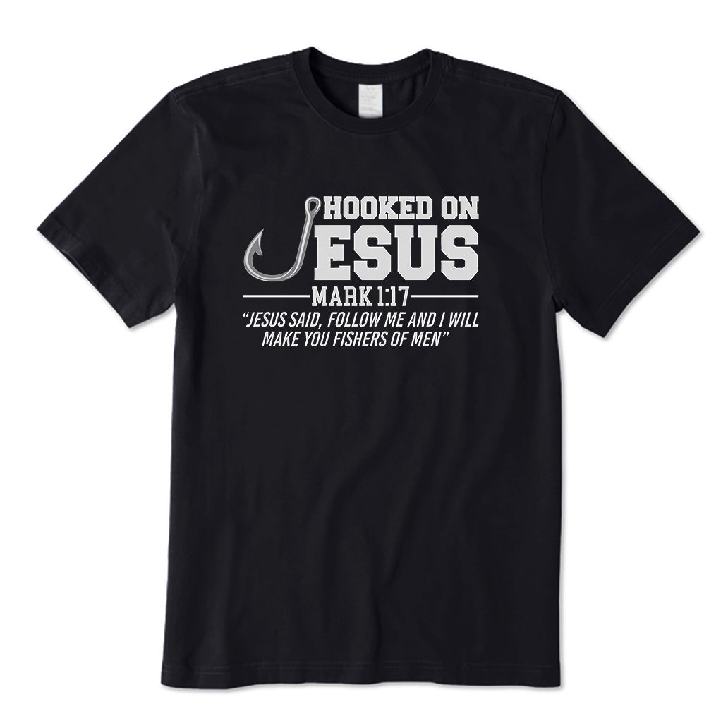 Hooked On Jesus Funny Christian Fishing' Men's T-Shirt