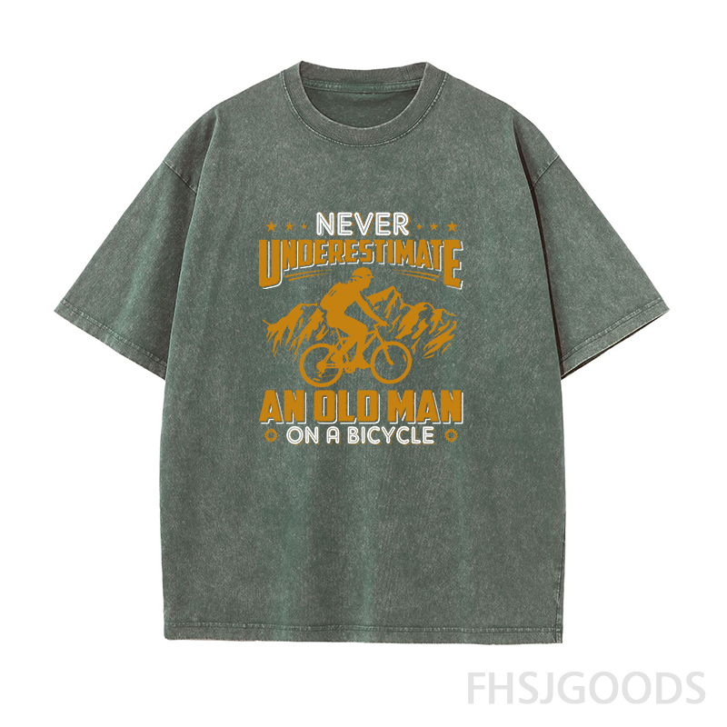 Never Underestimate An Old Man on A Bicycle Unisex Distressed T-Shirt