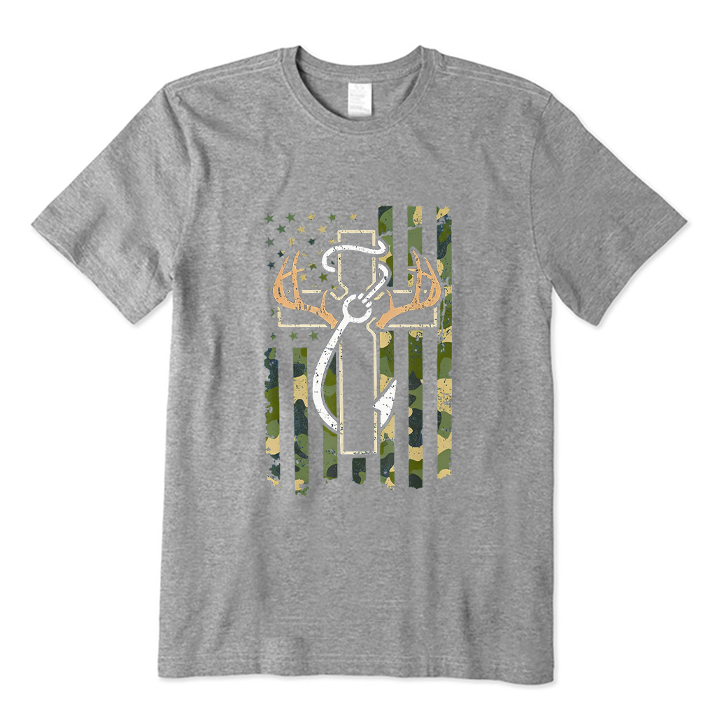 Deer Antlers Cross Fishing Hook T-shirt