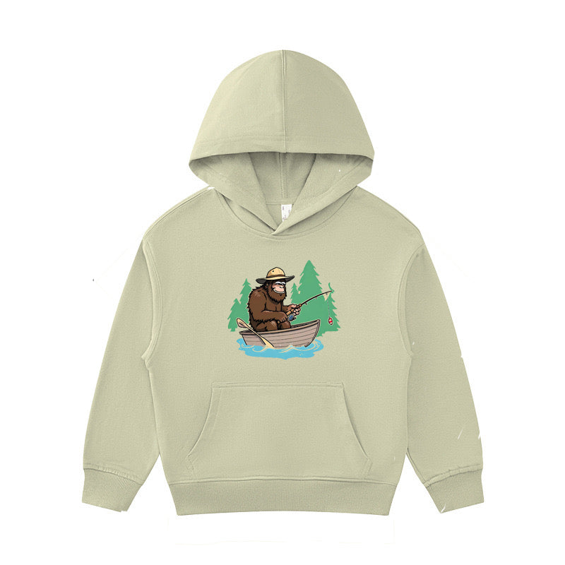 Bigfoot Fishing on The Boat Kid's Hoodie