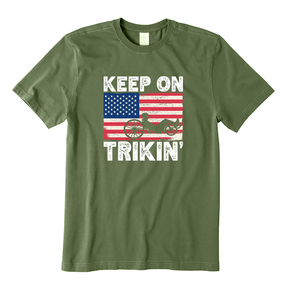 Keep On Trikin' American Flag Recumbent Trike T-shirt