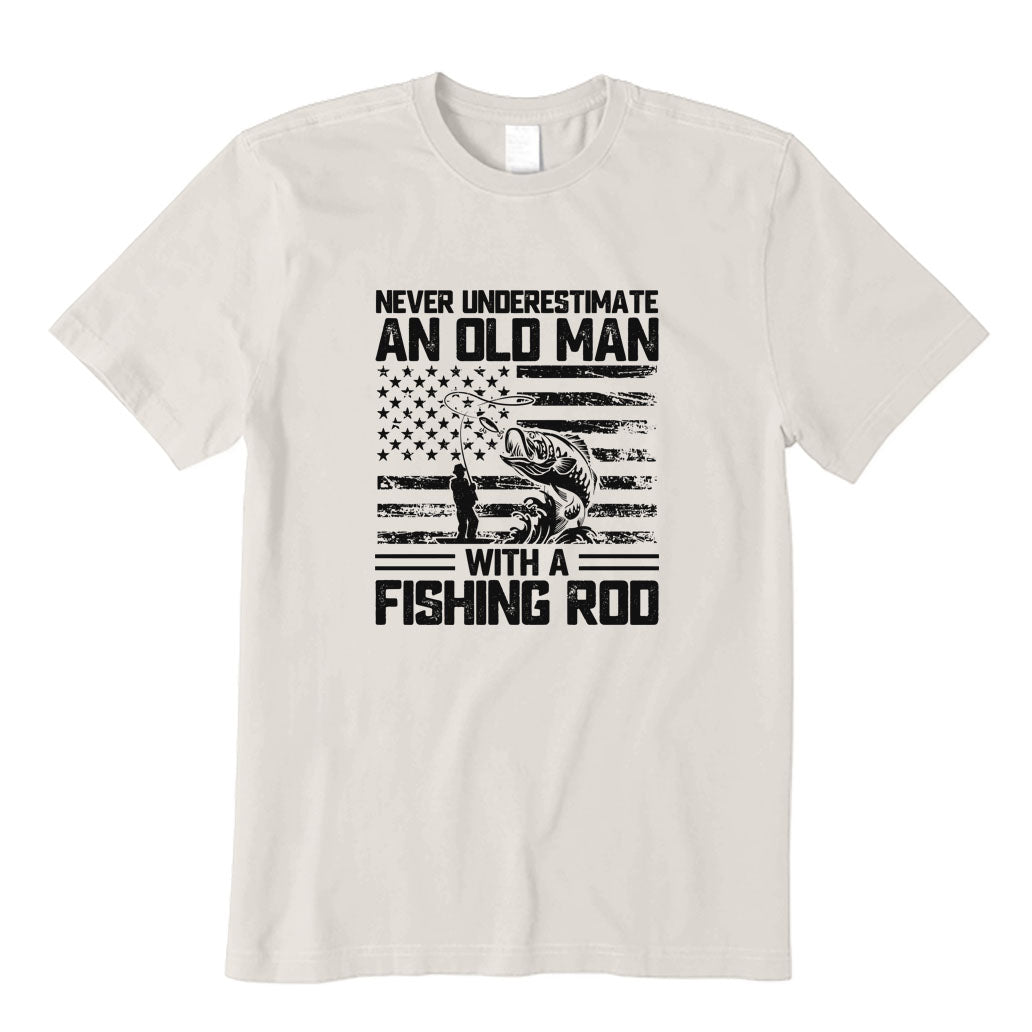 Never Underestimate An Old Man with A Fishing Rod T-Shirt