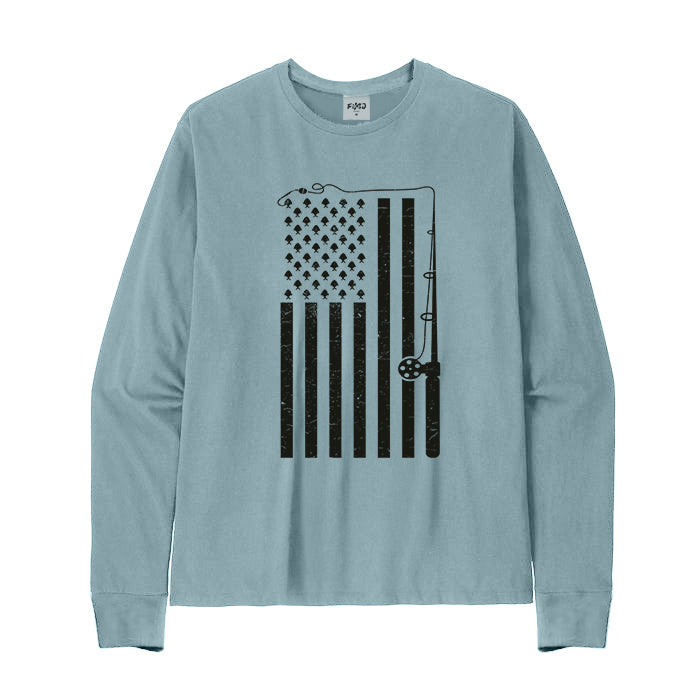 FISHING AMERICAN FLAG Long Sleeve T-Shirt