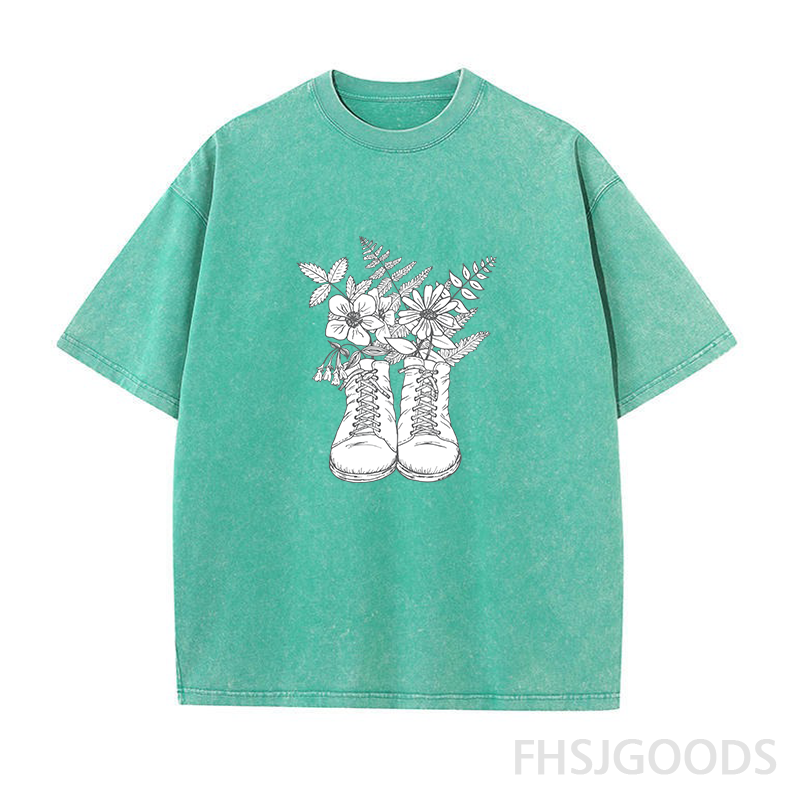 Hiking Boots & Wildflowers Unisex Distressed T-Shirt