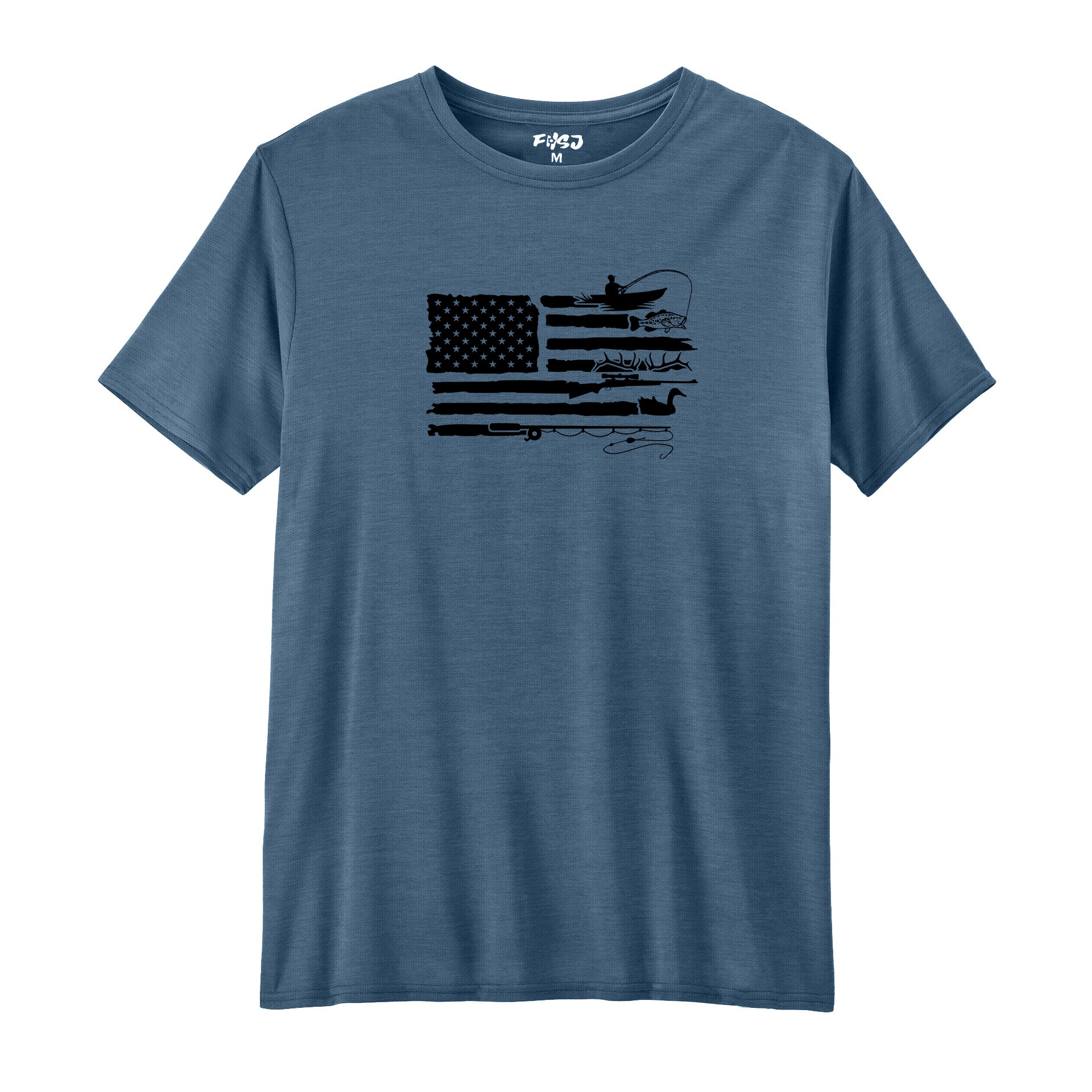 Fishing and Hunting American Flag Performance T-SHIRT