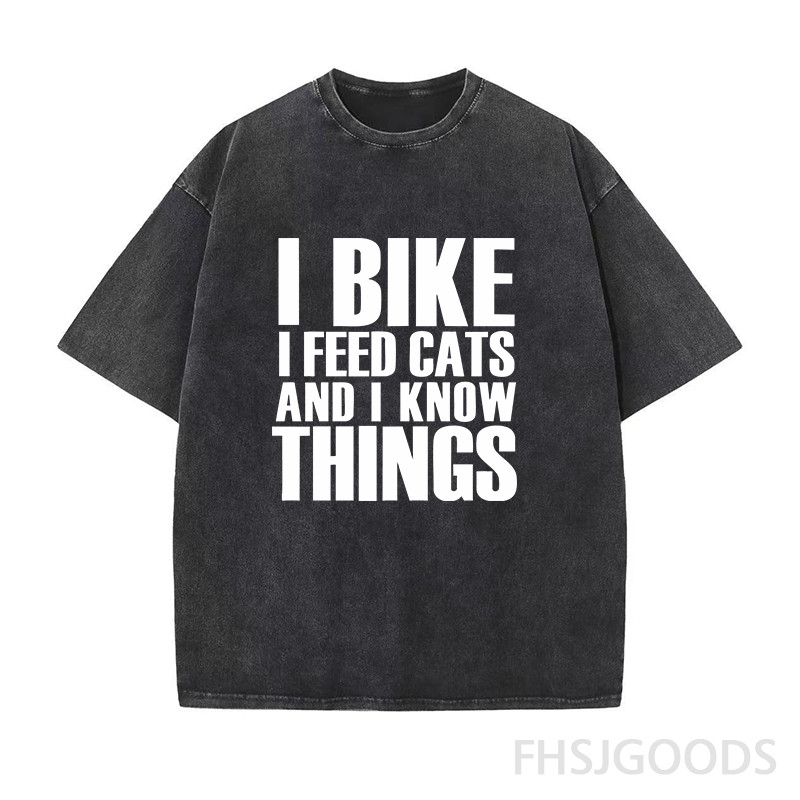 I Bike I Feed Cats and I Know Things Unisex Distressed T-Shirt