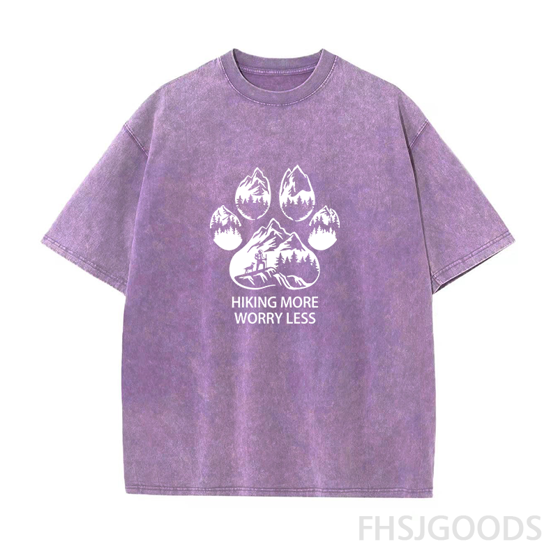 Hiking More Worry Less Unisex Distressed T-Shirt