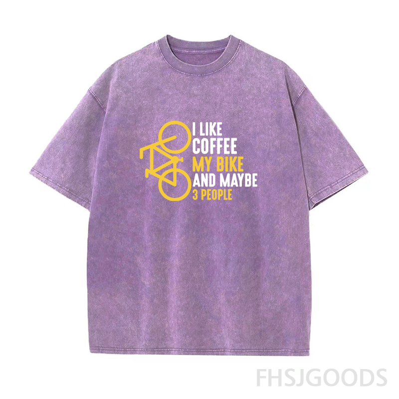 I Like Coffee My Bike and Maybe 3 People Unisex Distressed T-Shirt