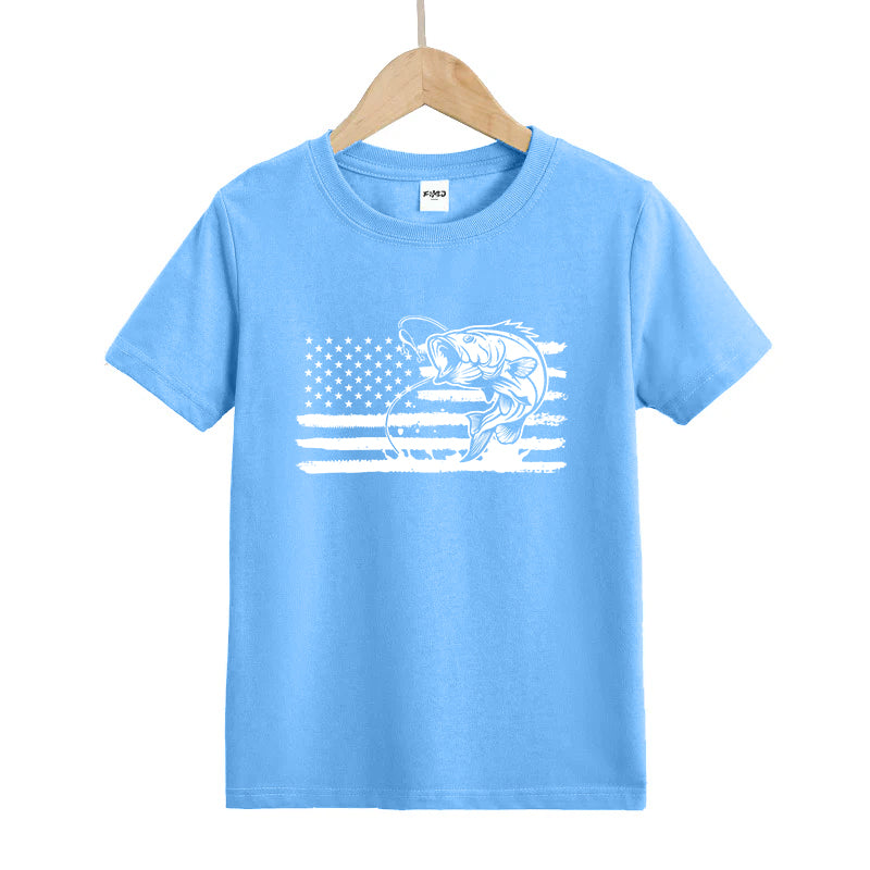 American Flag Fishing Kids T-Shirt