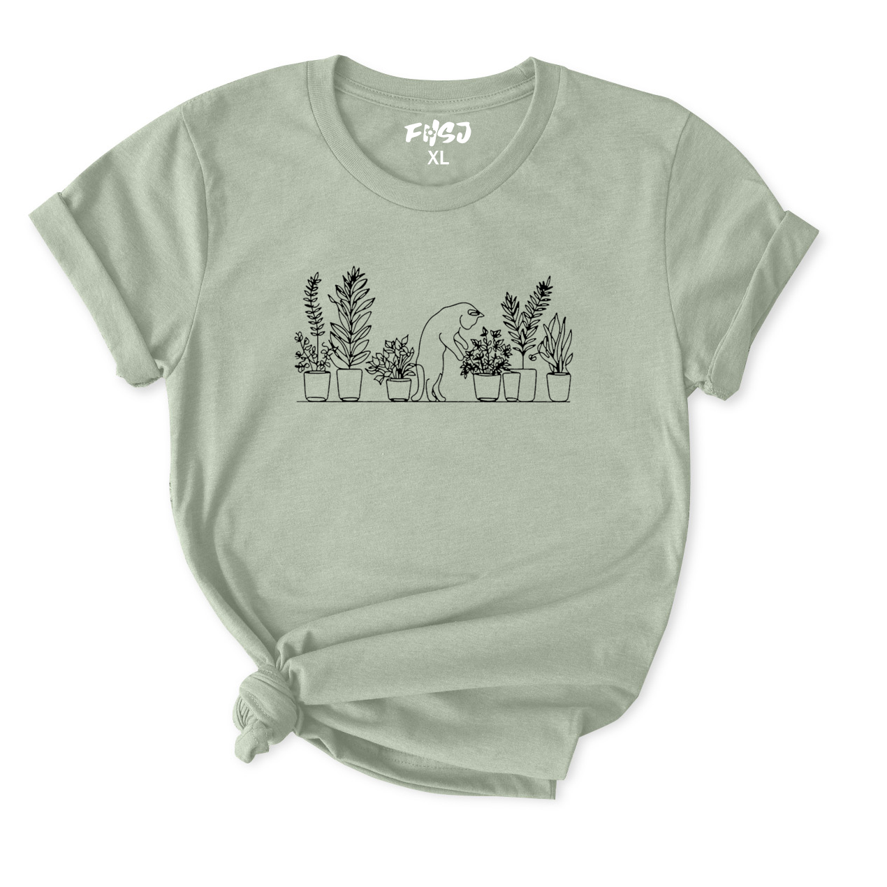 Cat and Plant Row T-Shirt for Women