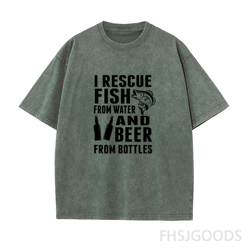 I RESCUE FISH FROM WATER AND BEER FROM BOTTLES Unisex Distressed T-Shirt
