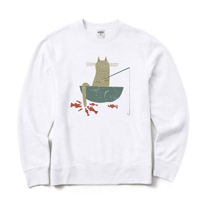 Silly Cat Fishing Crewneck Sweatshirt