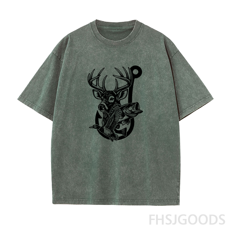 Deer Duck Fish Hook Unisex Distressed T-Shirt