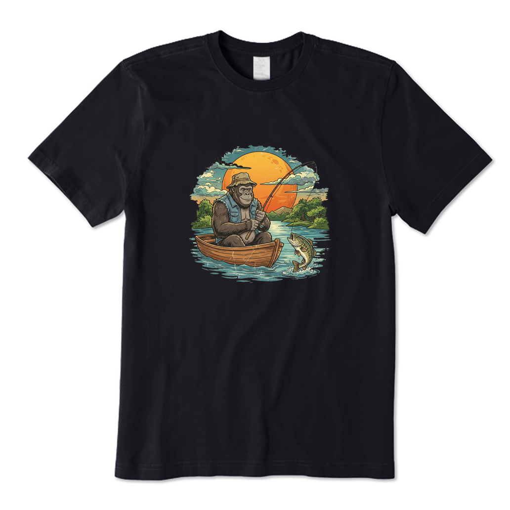 Gorilla Fishing At Sunset Vintage T-shirt