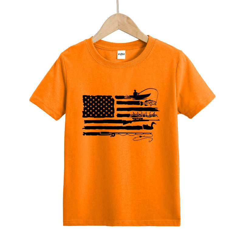Fishing and Hunting American Flag Kid's T-Shirts