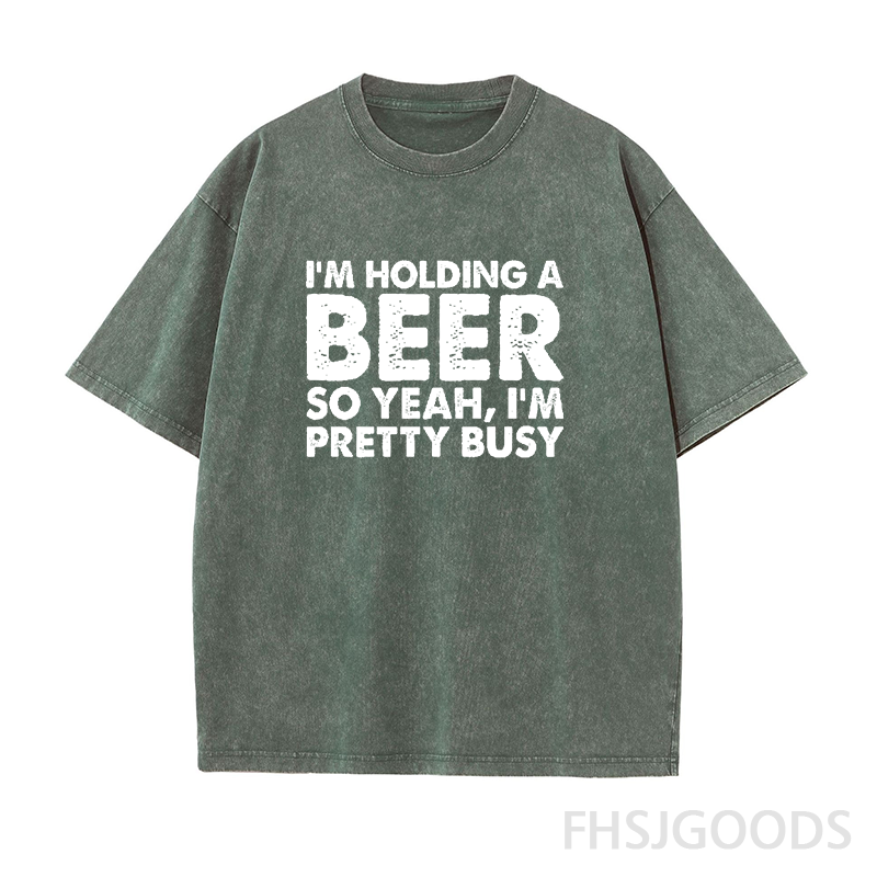 I'm Holding A Beer So Yeah I'm Pretty Busy Unisex Distressed T-Shirt