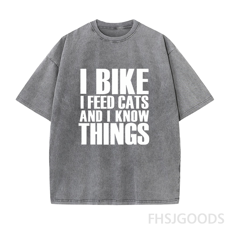 I Bike I Feed Cats and I Know Things Unisex Distressed T-Shirt