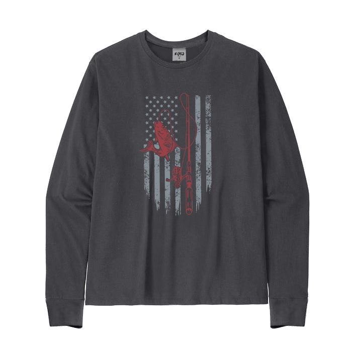 Fishing American Flag Long Sleeve T-Shirt