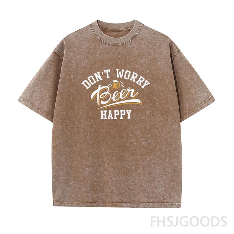 Don't Worry Beer Happy Unisex Distressed T-Shirt