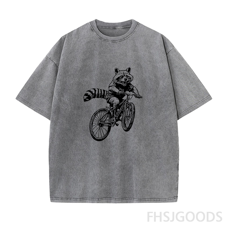 Mountain Biking Raccoon Unisex Distressed T-Shirt