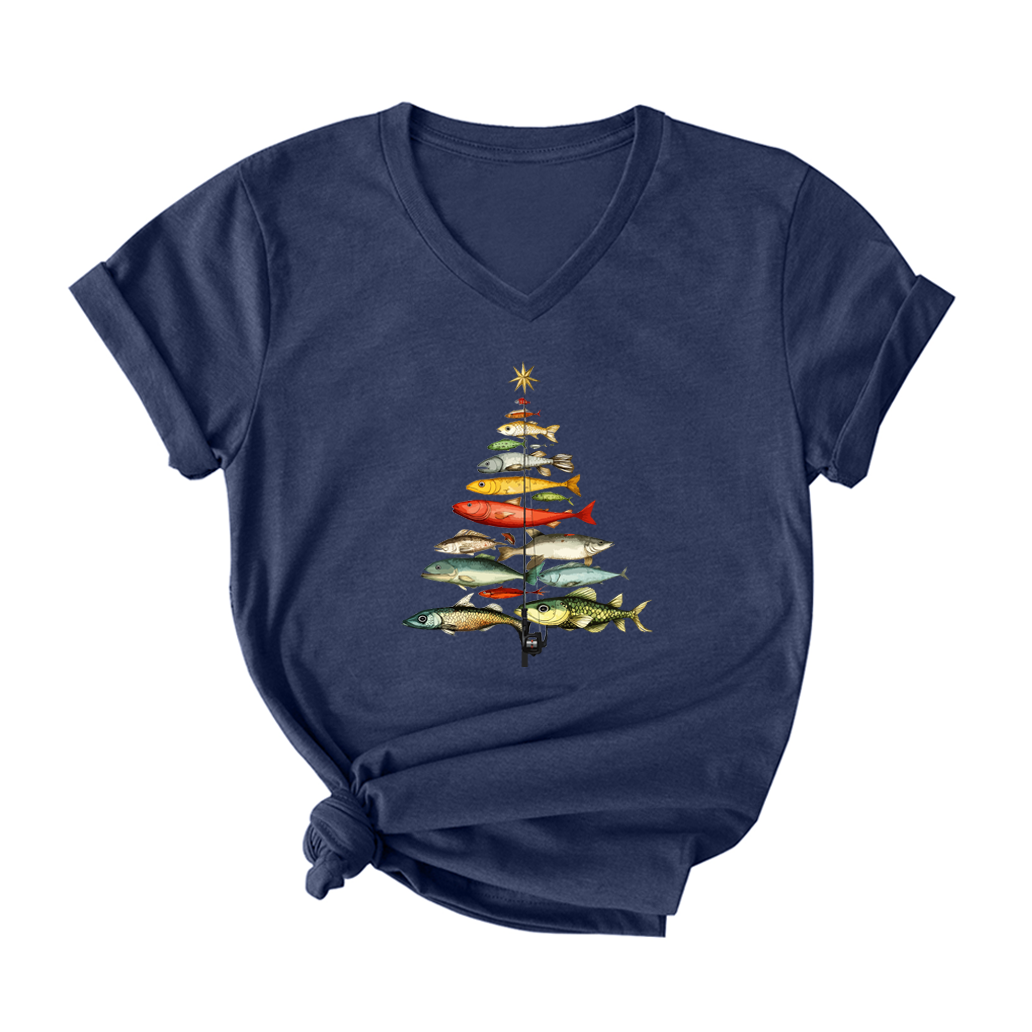 Fishing Christmas V Neck T-Shirt for Women
