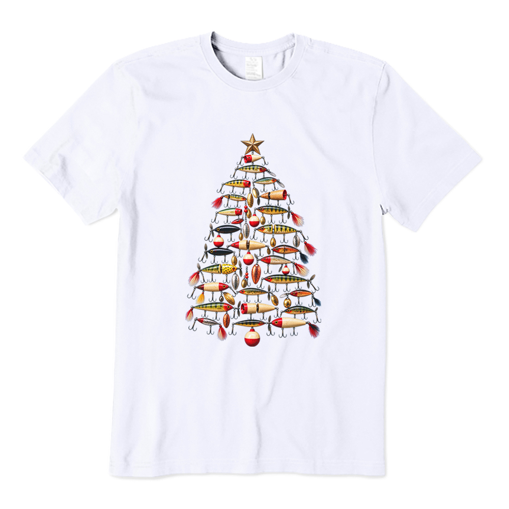 Retro Fishing Lure Christmas Tree Fisherman T-Shirt