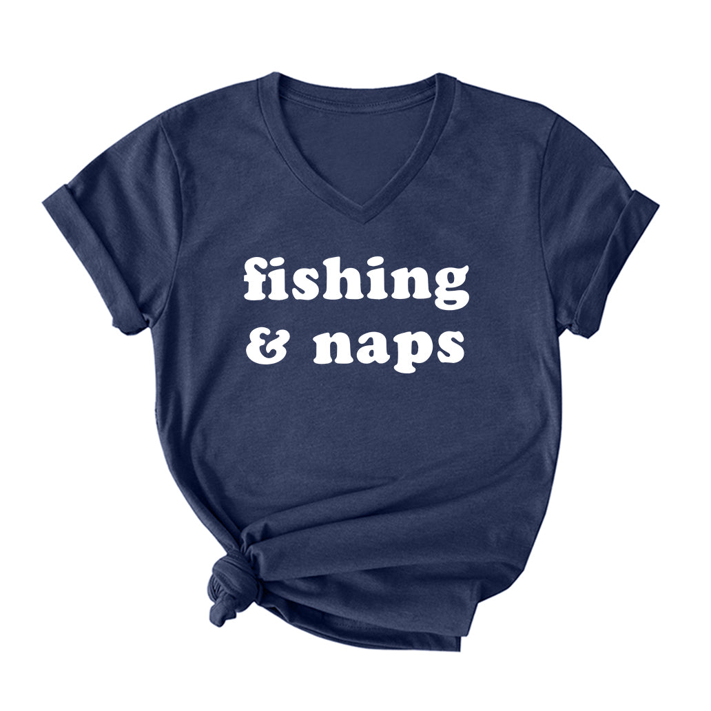 Fishing and Naps V Neck T-Shirt for Women
