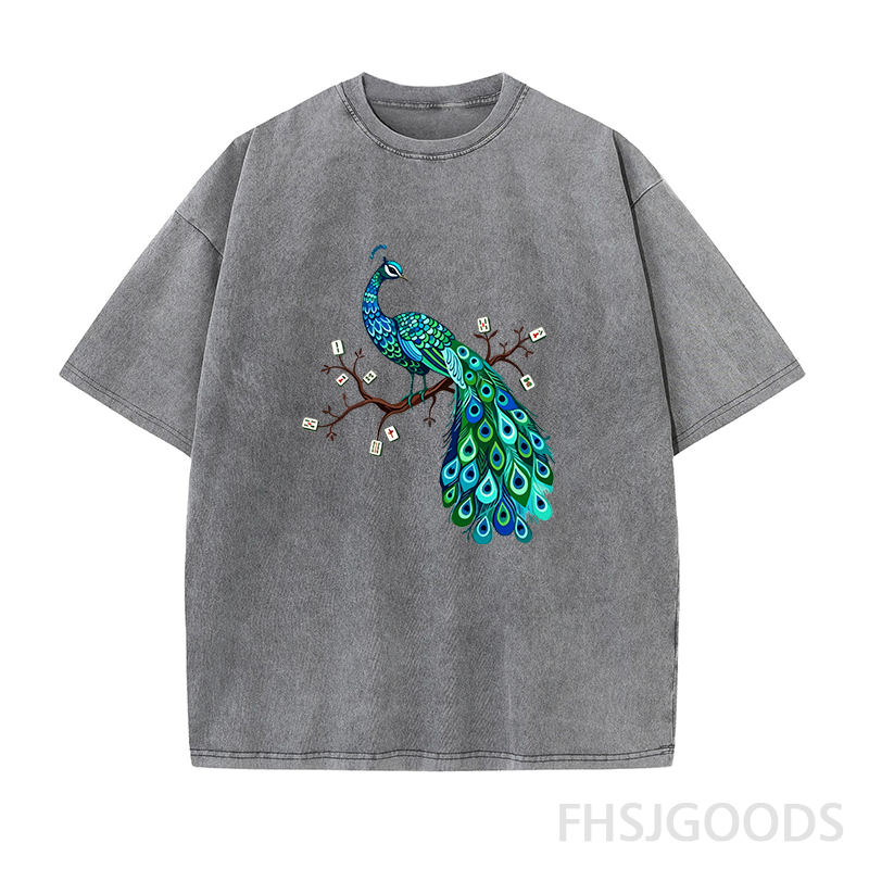 Mahjong Bird on Tile Branch Unisex Distressed T-Shirt