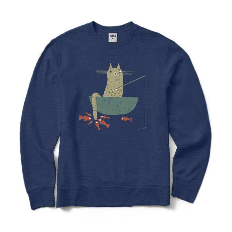 Silly Cat Fishing Crewneck Sweatshirt