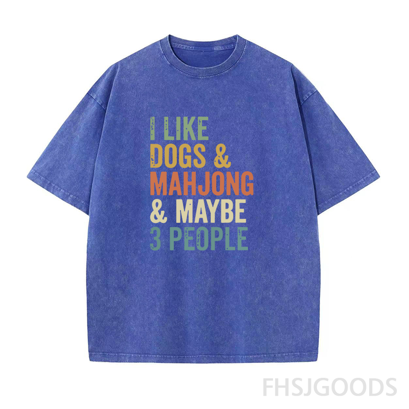 I Like Dogs & Mahjong & Maybe 3 People Unisex Distressed T-Shirt