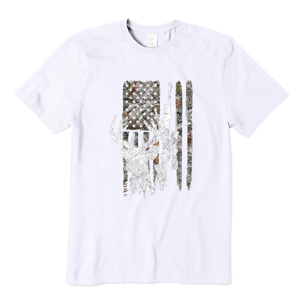 Deer Hunting Camouflage American Flag T-Shirt