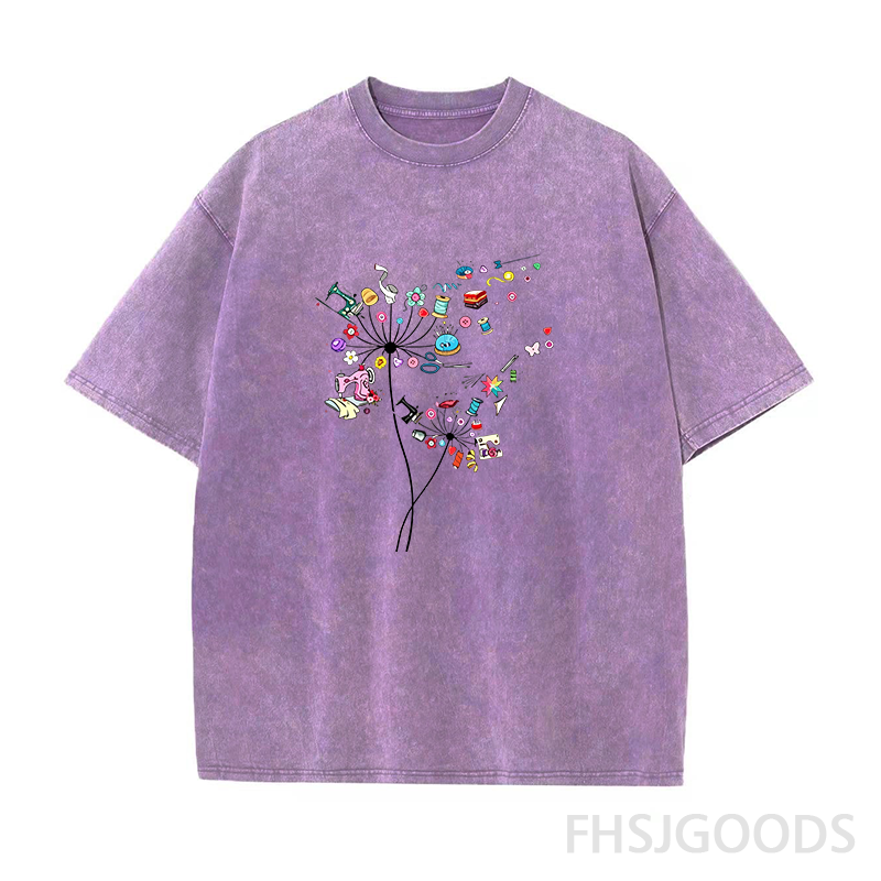 Cute Sewing Dandelion Flowers Unisex Distressed T-Shirt