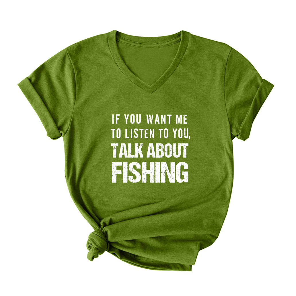 TALK ABOUT FISHING V Neck T-Shirt for Women