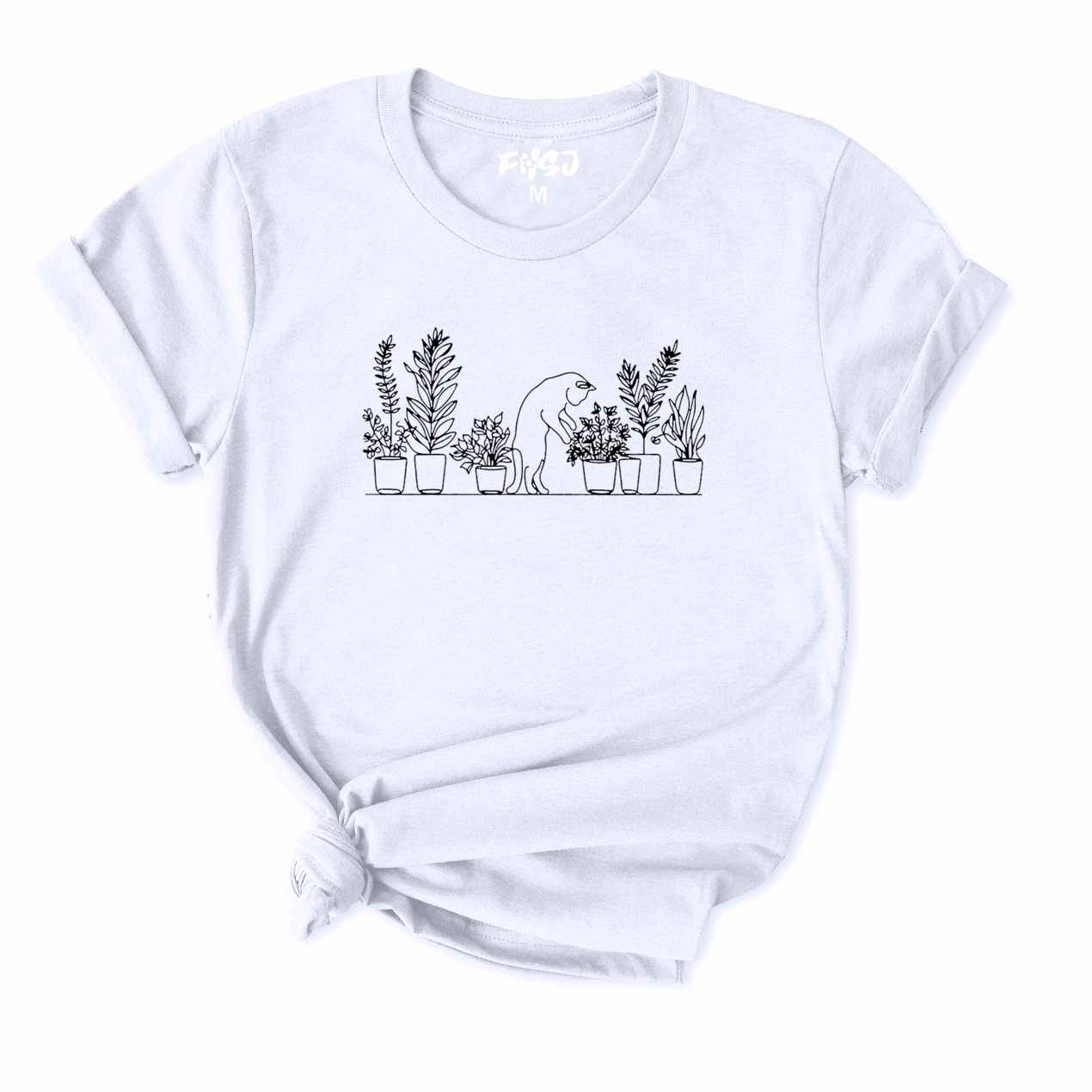 Cat and Plant Row T-Shirt for Women
