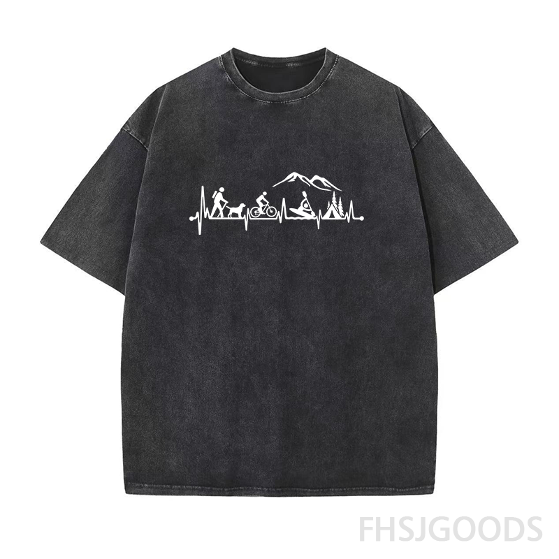 Hiker Bicycle Cycling Kayak Camping Unisex Distressed T-Shirt